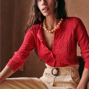 Sézane Ruben Cardigan Top Rouge Cherry XXS NWT